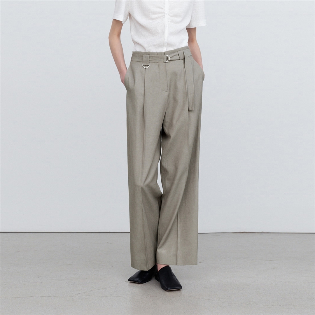 [N][리이] LINEN WIDE LEG BELTED TROUSER DRIED HERB