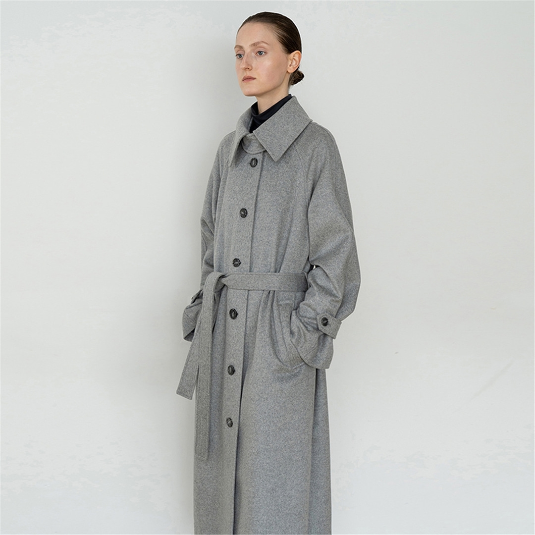 [N][리이] WOOL OVERSIZED BELTED LONG COAT GY