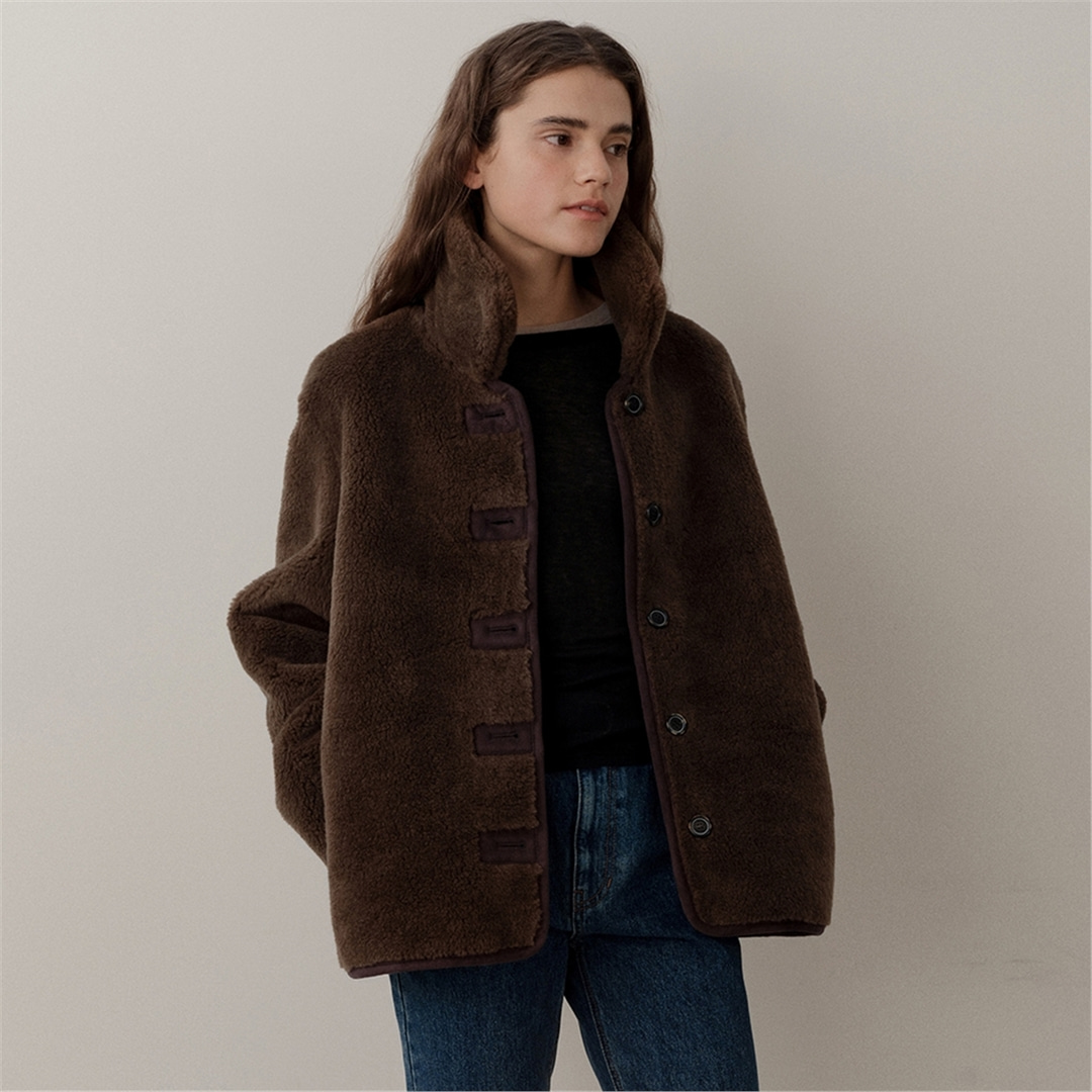 [블랭크03] wool shearing reversible half coat (brown)