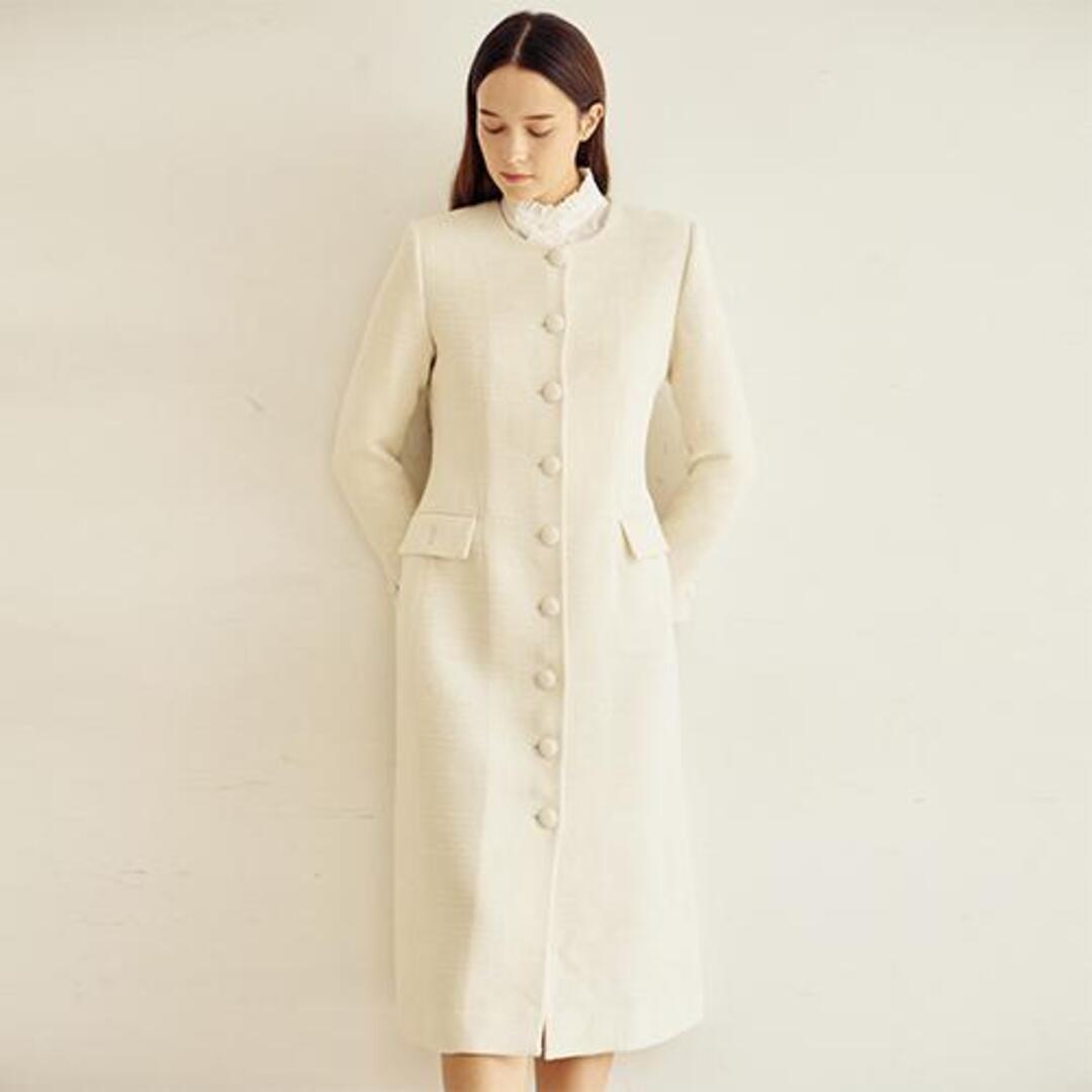 [타브]Classic Tweed Button Long Jacket - White