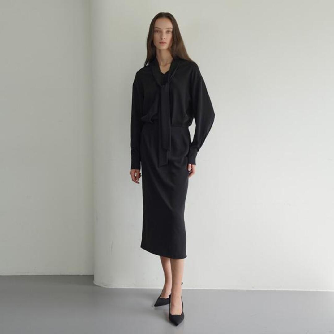 [녹섭] modern ribborn long dress black