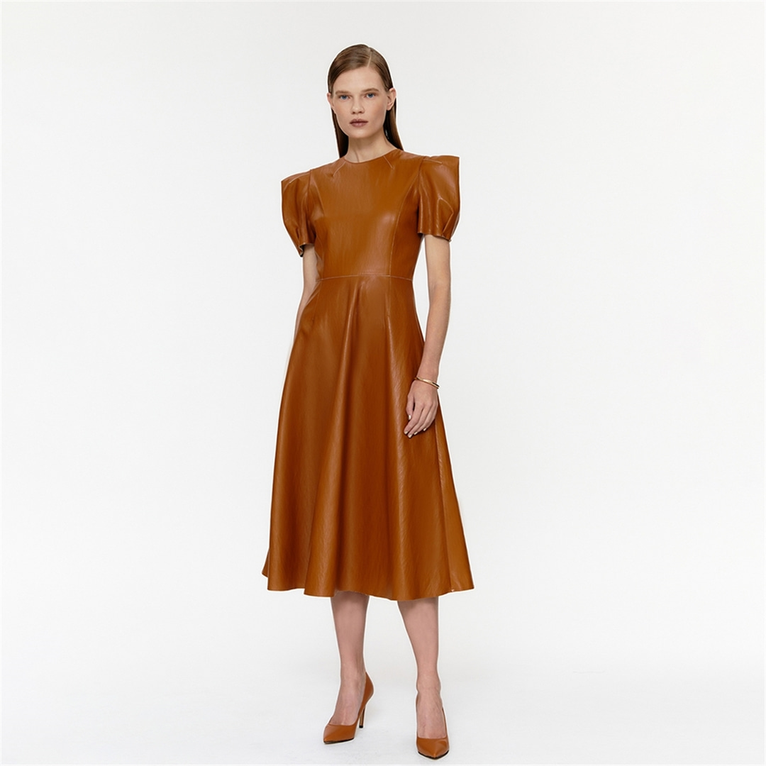 [페이우] Zip-out Leather Dress (CAMEL)
