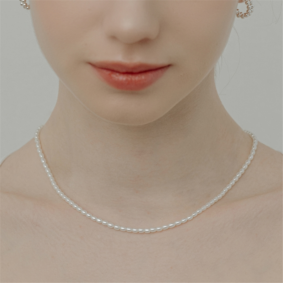 [티오유] [Silver925] WE015 Rice pearl necklace