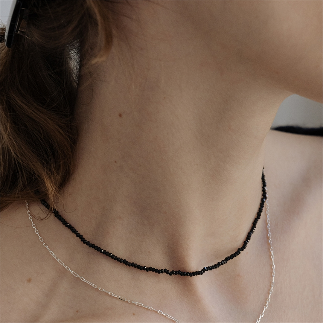 [티오유] TB005 black crystal beads necklace