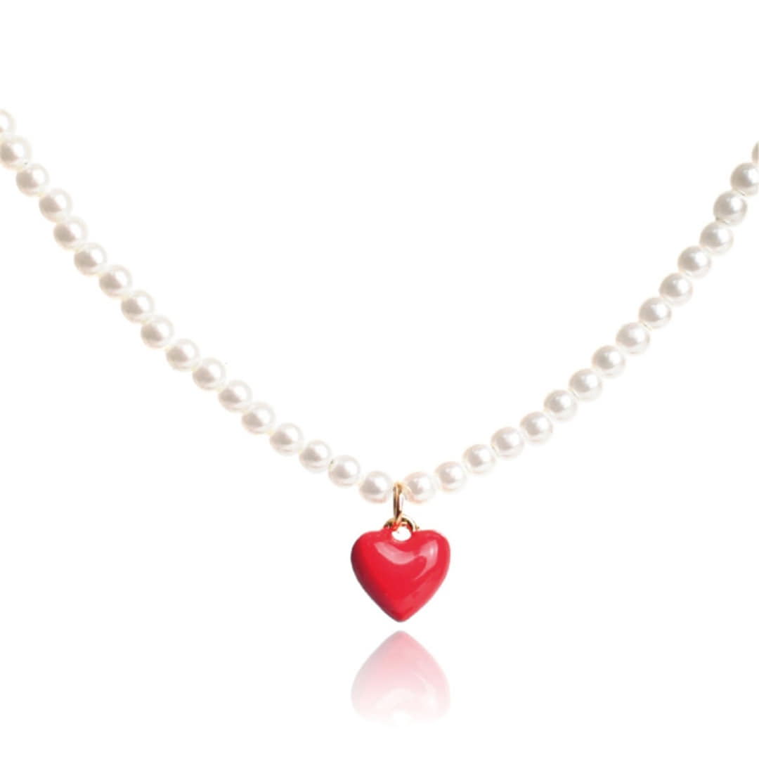 [티오유] Red heart point pearl necklace_HL30
