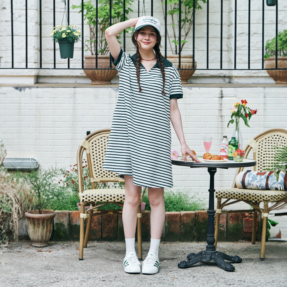 [메타퍼] MET Stripe Collar Summer Dress Green