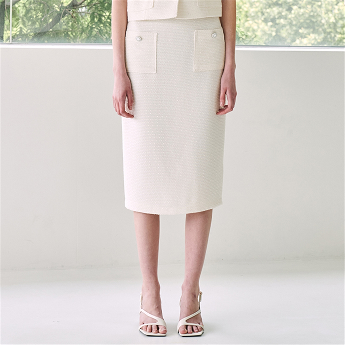 [누브] Tweed Pocket Skirt - Ivory