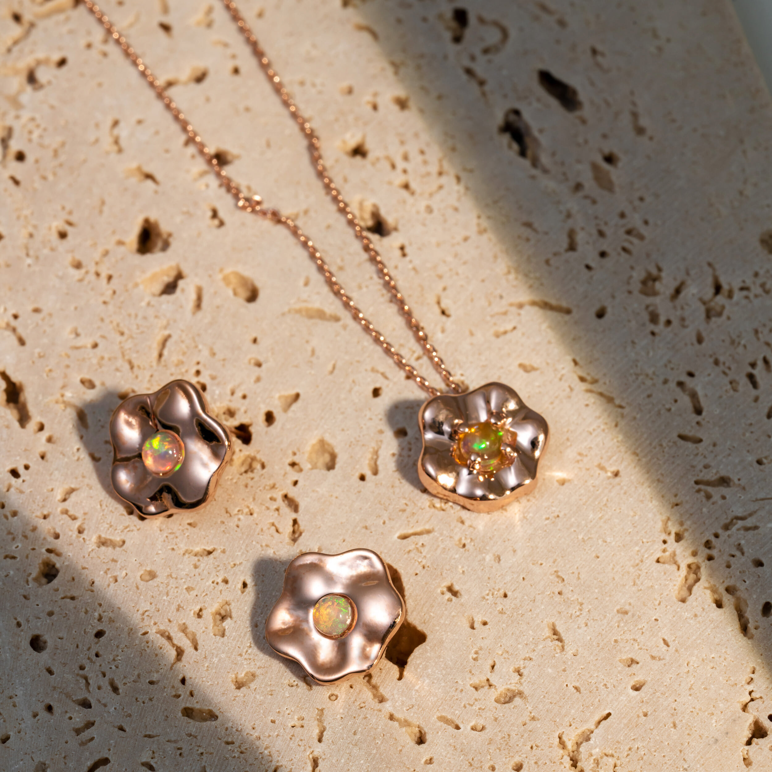 [서림아트] Organic Flower Opal Pendant Earring, Necklace Set
