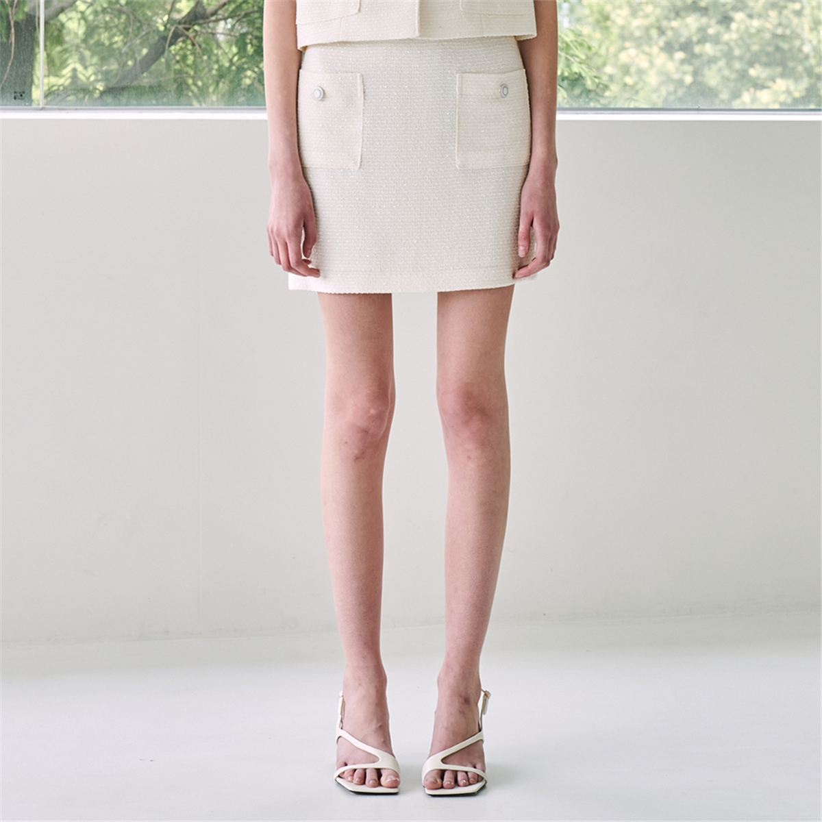[누브] Tweed Pocket Mini Skirt - Ivory
