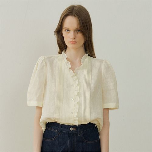 [블랭크03] linen pin-tuck blouse (cream beige)